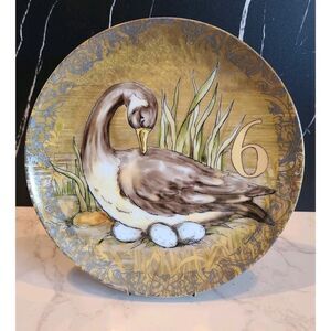 Pottery Barn 12 Days Of Christmas Dessert Plate, 6 Geese A-Laying, Day 6 EUC